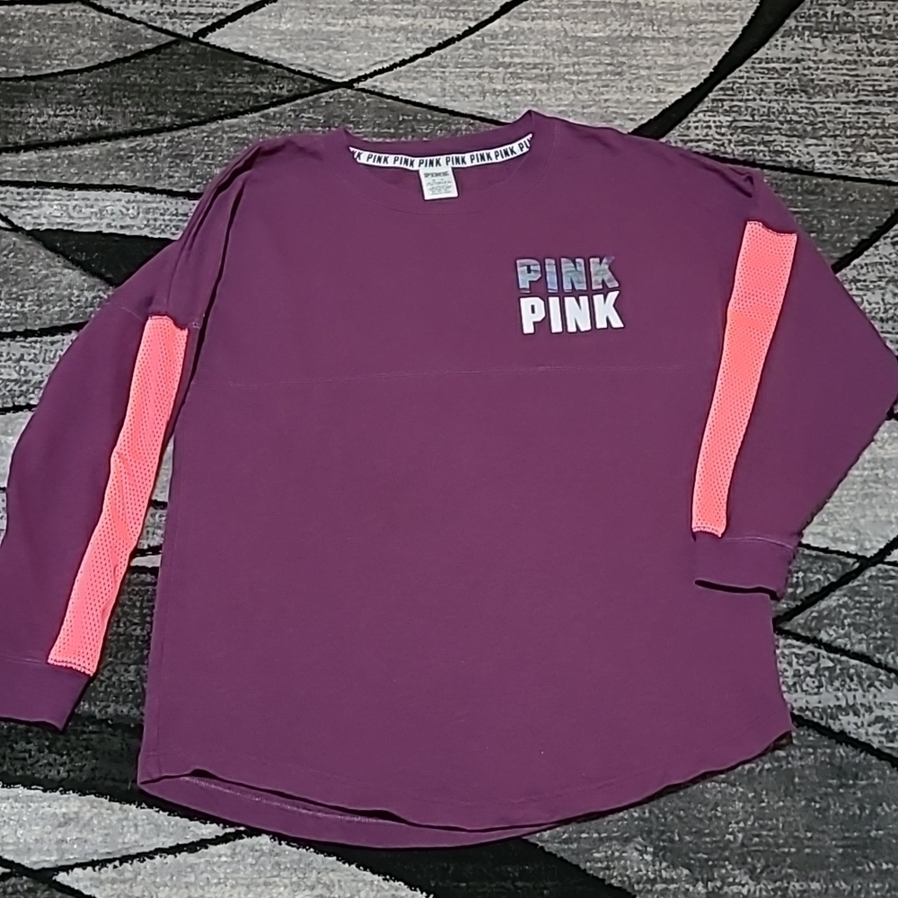 VS PINK 2015 Shine Logo Mesh Details Crew Shirt PRICE FIRM